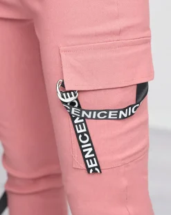 Royalfashion Ciemnoróżowe damskie spodnie bojówki z paskiem