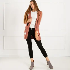 Royalfashion Ciemnoróżowy damski wiązany kardigan z kolorowymi kółkami