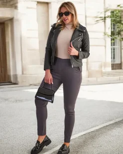 Royalfashion Ciemnoszare damskie ocieplane spodnie typu tregginsy PLUS SIZE