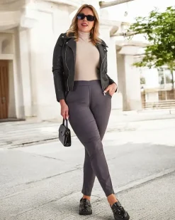 Royalfashion Ciemnoszare damskie ocieplane spodnie typu tregginsy PLUS SIZE