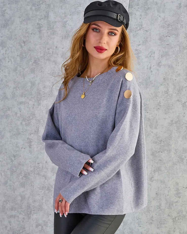 Royalfashion Cienki damski sweter z ozdobami na ramionach