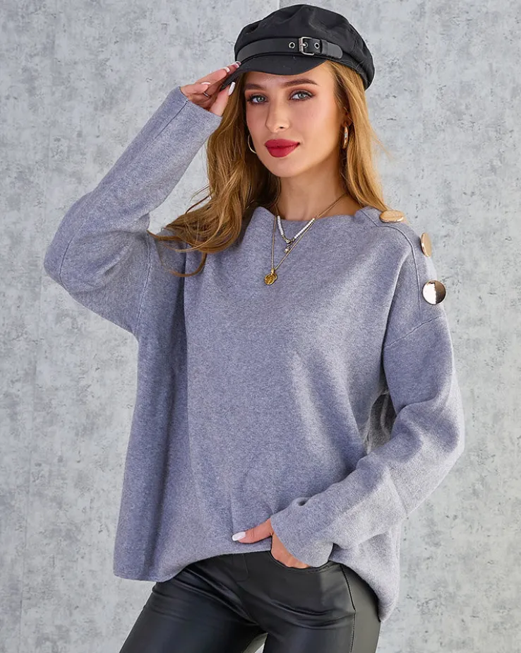 Royalfashion Cienki damski sweter z ozdobami na ramionach