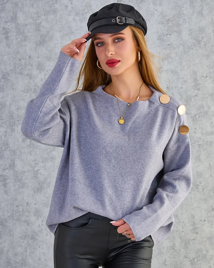 Royalfashion Cienki damski sweter z ozdobami na ramionach