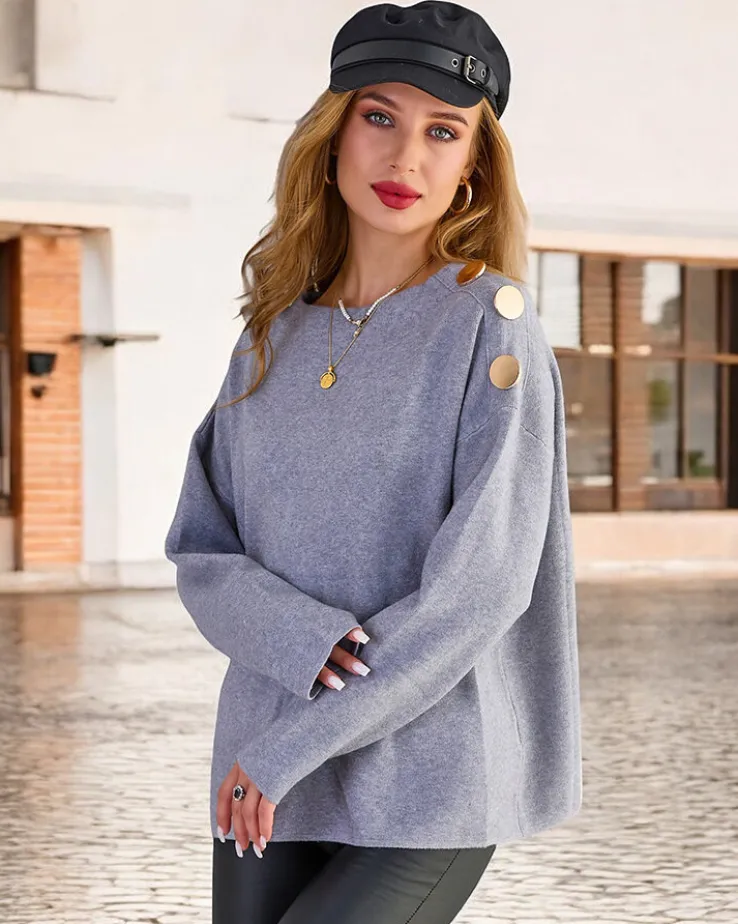 Royalfashion Cienki damski sweter z ozdobami na ramionach