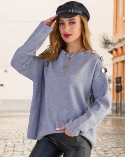 Royalfashion Cienki damski sweter z ozdobami na ramionach