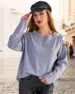 Royalfashion Cienki damski sweter z ozdobami na ramionach