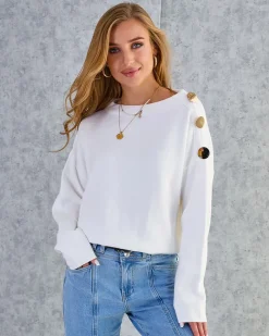 Royalfashion Cienki damski sweter z ozdobami na ramionach