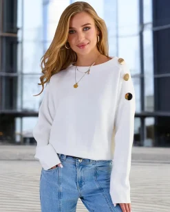 Royalfashion Cienki damski sweter z ozdobami na ramionach