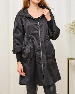 Royalfashion Czarna damska kurtka płaszcz z kapturem