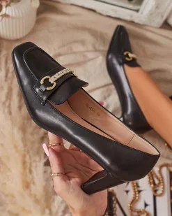 Royalfashion Czarne czółenka damskie na słupku Kolalic