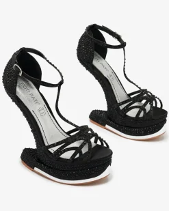 Royalfashion Czarne czółenka damskie z cyrkoniami Nekko