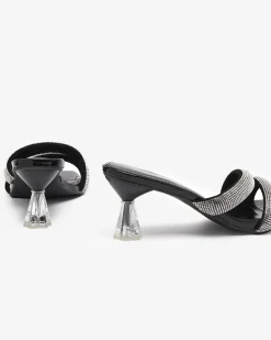 Royalfashion Czarne damskie klapki na niskim obcasie Teroo