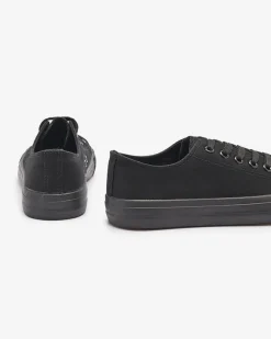 Royalfashion Czarne damskie klasyczne sznurowane trampki Ogisa