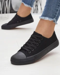 Royalfashion Czarne damskie klasyczne sznurowane trampki Ogisa