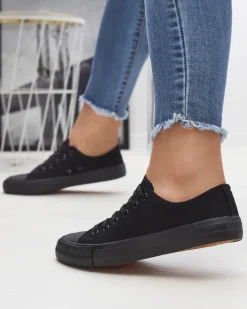 Royalfashion Czarne damskie klasyczne sznurowane trampki Ogisa