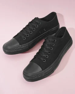 Royalfashion Czarne damskie klasyczne sznurowane trampki Ogisa