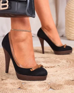 Royalfashion Czarne damskie czółenka na wysokiej szpilce Zistin