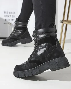 Royalfashion Czarne damskie nieocieplane botki typu trapery Kasemi