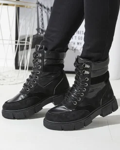 Royalfashion Czarne damskie nieocieplane botki typu trapery Kasemi