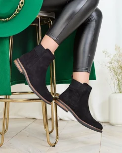 Royalfashion Czarne damskie botki a'la sztyblety z eko-zamszu Veysi