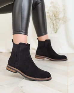 Royalfashion Czarne damskie botki a'la sztyblety z eko-zamszu Veysi