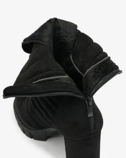 Royalfashion Czarne damskie ocieplane botki na słupku Sehhra