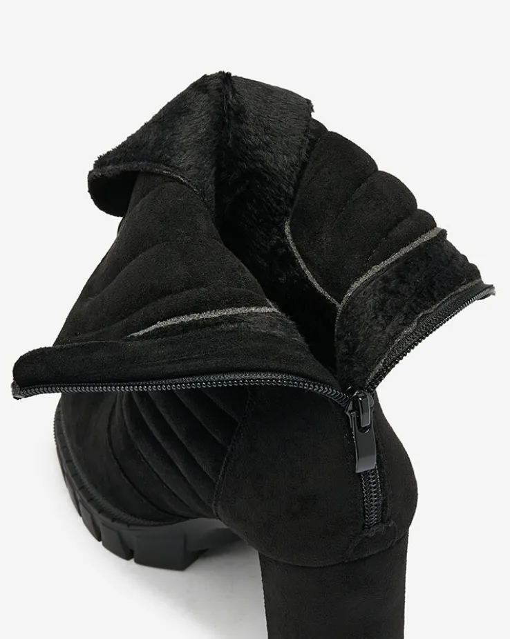 Royalfashion Czarne damskie ocieplane botki na słupku Sehhra
