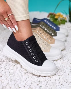 Royalfashion Czarne damskie trampki na platformie Spollero