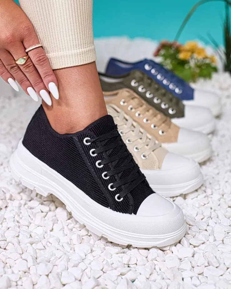 Royalfashion Czarne damskie trampki na platformie Spollero