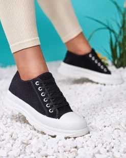 Royalfashion Czarne damskie trampki na platformie Spollero