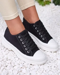 Royalfashion Czarne damskie trampki na platformie Spollero