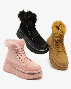 Royalfashion Czarne damskie sznurowane buty a'la śniegowce na platformie Neatesa