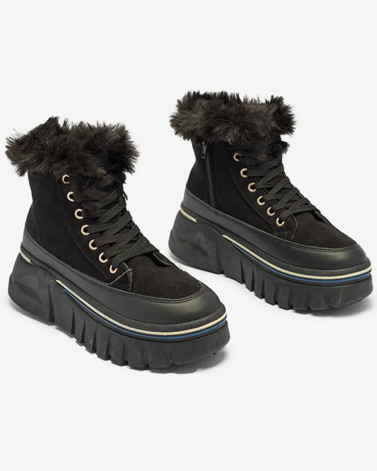 Royalfashion Czarne damskie sznurowane buty a'la śniegowce na platformie Neatesa