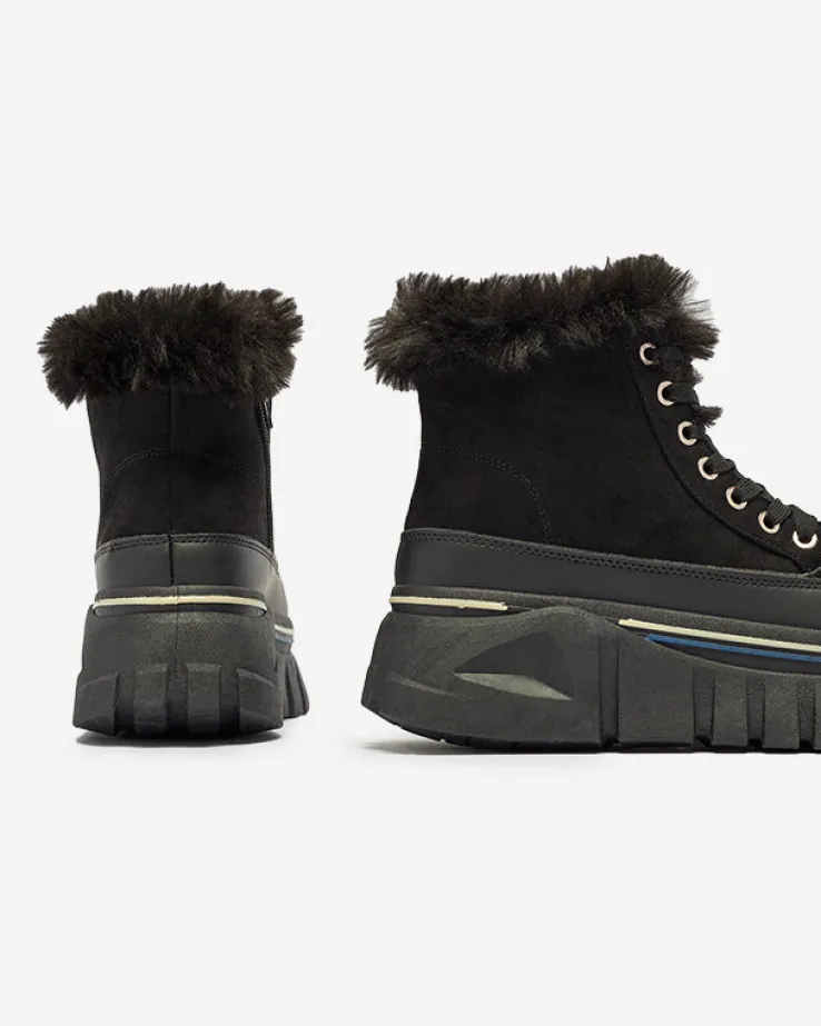 Royalfashion Czarne damskie sznurowane buty a'la śniegowce na platformie Neatesa