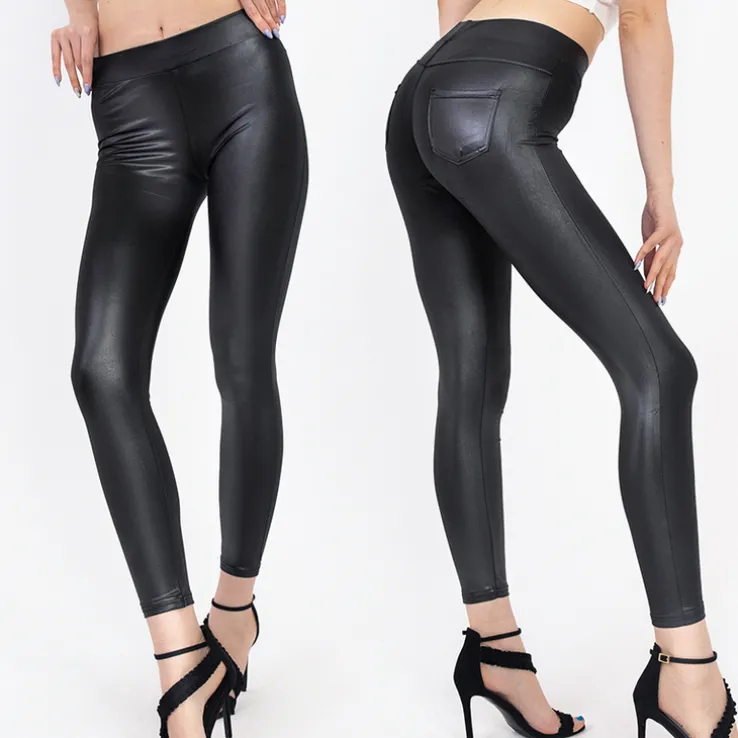 Royalfashion Czarne damskie eko-skórzane tregginsy