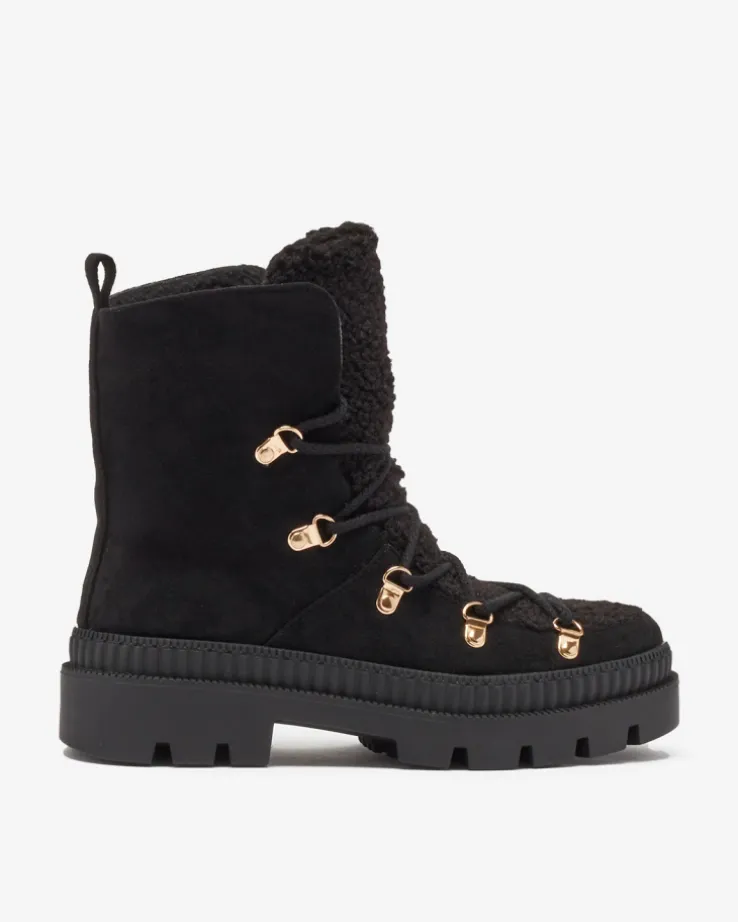 Royalfashion Czarne damskie ocieplane botki typu trapery z kożuszkiem Lery Walk