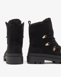 Royalfashion Czarne damskie ocieplane botki typu trapery z kożuszkiem Lery Walk