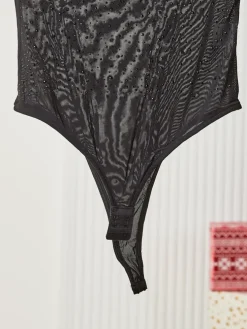 Royalfashion Czarne damskie body z cyrkoniami