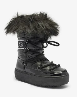 Royalfashion Czarne dziecięce wsuwane buty a'la śniegowce z futerkiem Asika