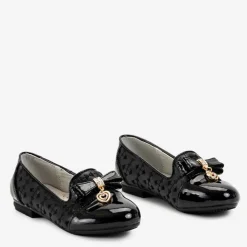 Royalfashion Czarne dziewczęce baleriny z haftem i kokardką Olije