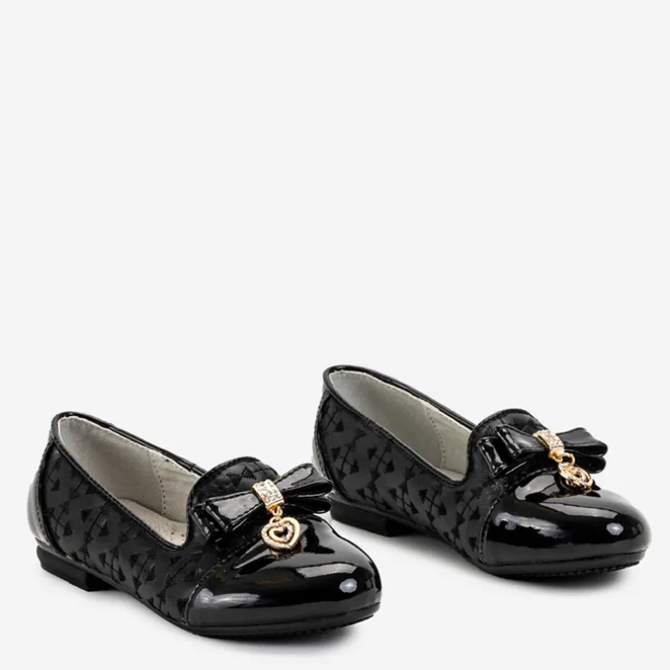 Royalfashion Czarne dziewczęce baleriny z haftem i kokardką Olije