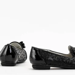 Royalfashion Czarne dziewczęce baleriny z haftem i kokardką Olije