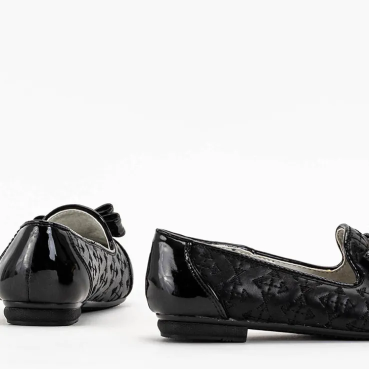 Royalfashion Czarne dziewczęce baleriny z haftem i kokardką Olije