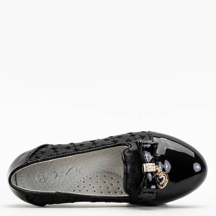 Royalfashion Czarne dziewczęce baleriny z haftem i kokardką Olije