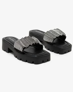 Royalfashion Czarne klapki damskie z cyrkoniami Emkoy