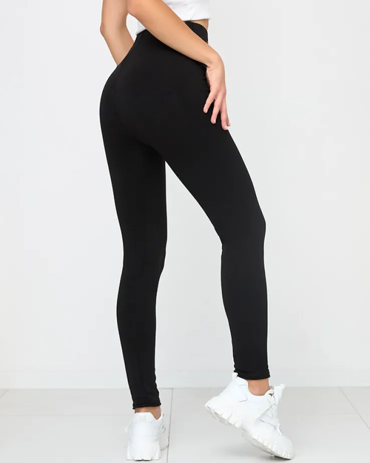 Royalfashion Czarne klasyczne damskie ocieplane legginsy PLUS SIZE
