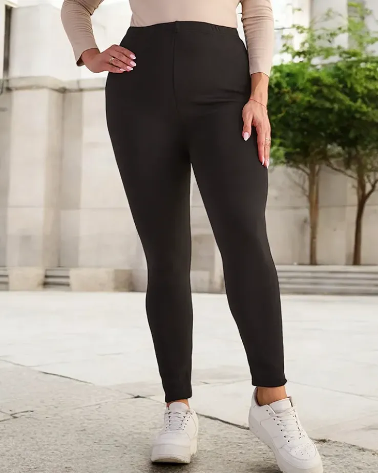 Royalfashion Czarne klasyczne damskie ocieplane legginsy PLUS SIZE