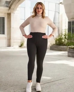 Royalfashion Czarne klasyczne damskie ocieplane legginsy PLUS SIZE