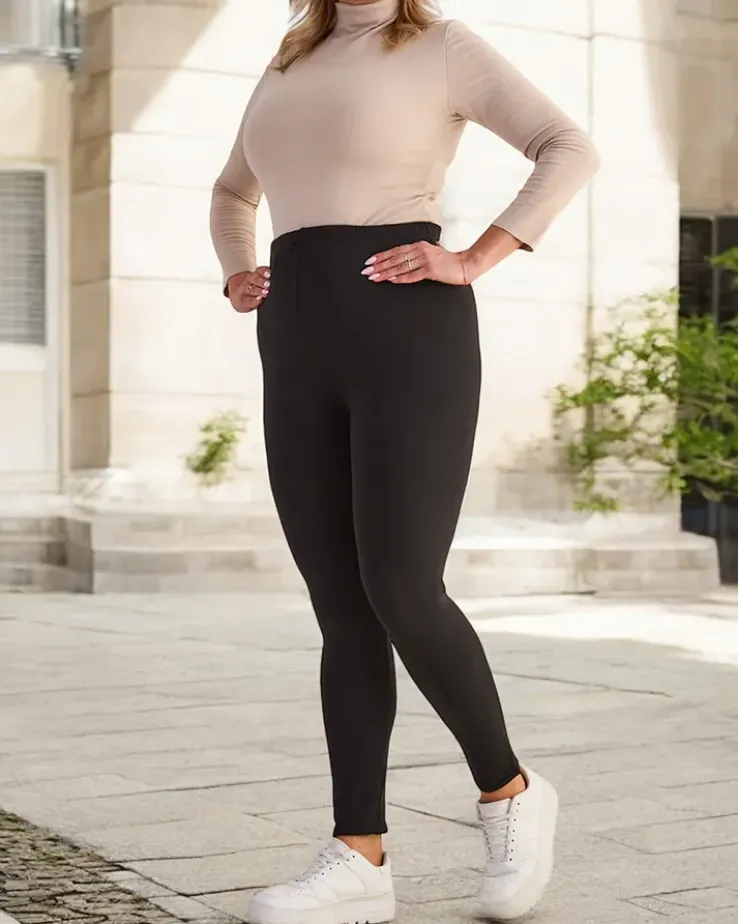 Royalfashion Czarne klasyczne damskie ocieplane legginsy PLUS SIZE