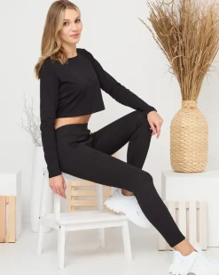 Royalfashion Czarne legginsy damskie z ociepleniem